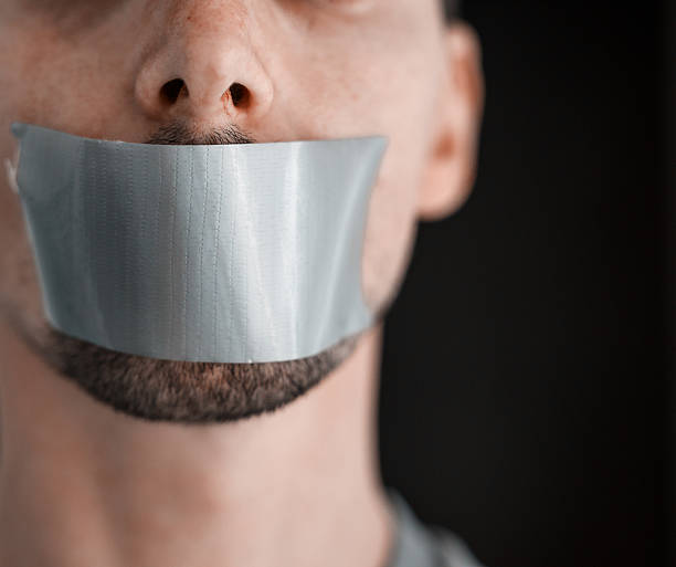 das ist verboten  - human mouth duct tape covering adhesive tape stock-fotos und bilder