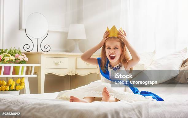 Queen In Gold Crown Stock Photo - Download Image Now - Child, Costume, Decoration