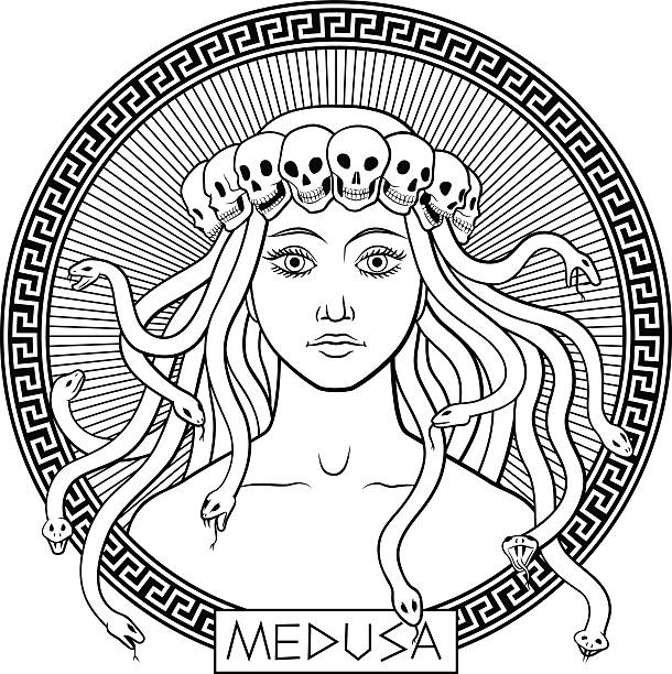 ilustraciones, imágenes clip art, dibujos animados e iconos de stock de medusa gorgona - mitologia griega