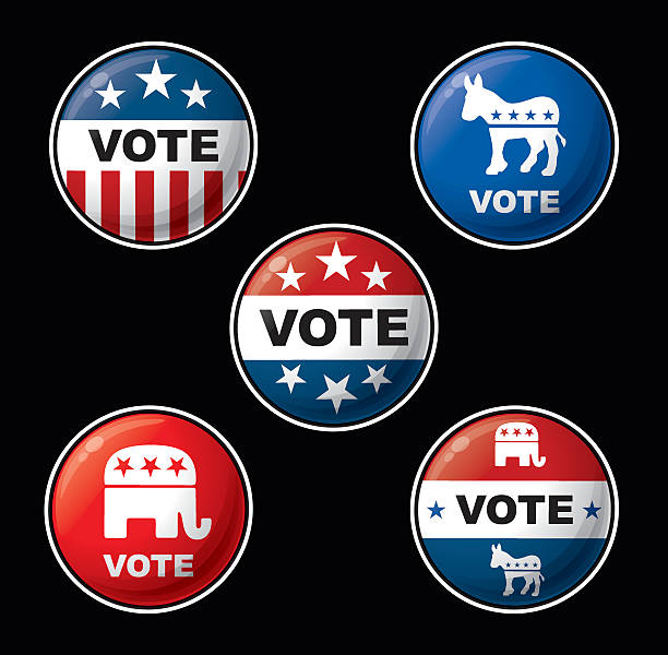 Vote Badges - American Republican & Democratic Parties Set of 5 vector budges regarding voting in the American Presidential Election. EPS10 with transparencies burro stock illustrations