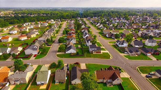 Residential neighborhood aerial in Murfreesboro, Tennessee Residential subdivision in Murfreesboro, TN. Rows of houses in suburban America. tennessee stock pictures, royalty-free photos & images
