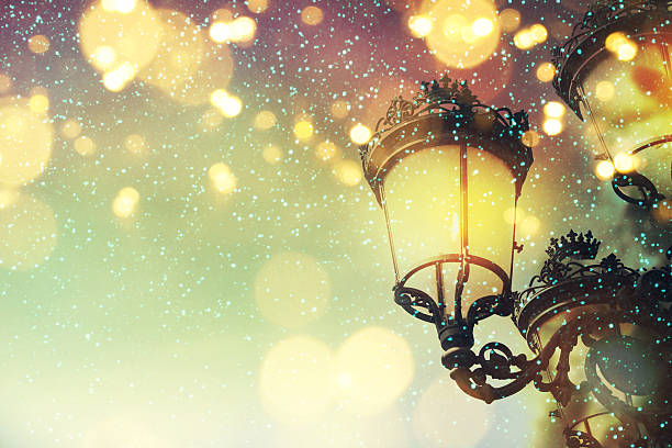 istock Street Christmas lights on background 598549018