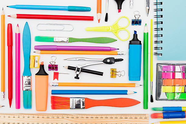 istock Stationary supplies background 598549898