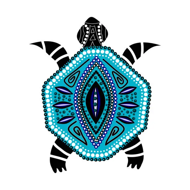 Vector illustration of Blue turtle in first-nation style