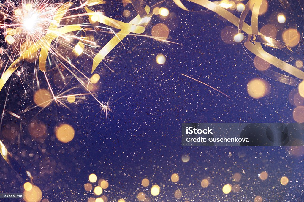 Party Background with lights and serpentine Congratulating Stock Photo