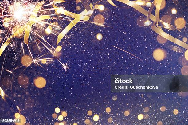 Party Background With Lights And Serpentine Stock Photo - Download Image Now - Congratulating, Backgrounds, Celebration