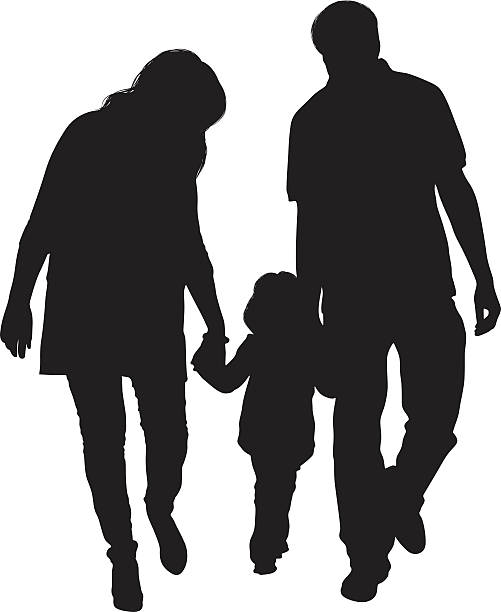 赤ちゃんと一緒に歩くカップル - three person family点のイラスト素材／クリップアート素材／マンガ素�材／アイコン素材