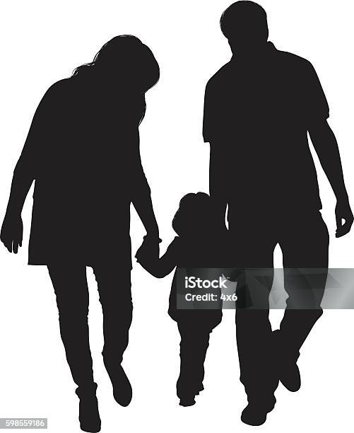 Couple Walking With Their Baby Stock Illustration - Download Image Now - Family, In Silhouette, Cut Out