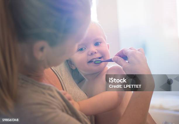 Toddler Brushing Teeth Stock Photo - Download Image Now - Brushing Teeth, Child, Brushing