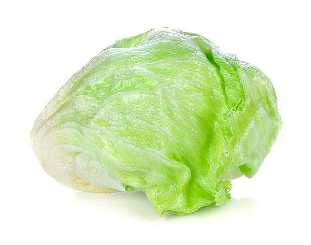 istock Green iceberg lettuce on white background. 598565306