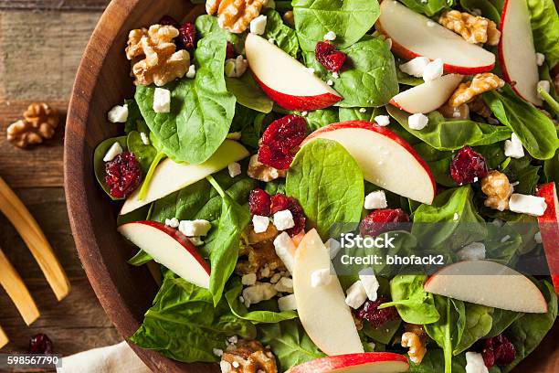 Homemade Autumn Apple Walnut Spinach Salad Stock Photo - Download Image Now - Apple - Fruit, Autumn, Spinach