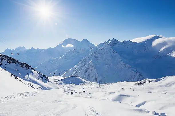 Slope on the ski resort Elbrus. Caucasus, Russian Federation. Winter landscape