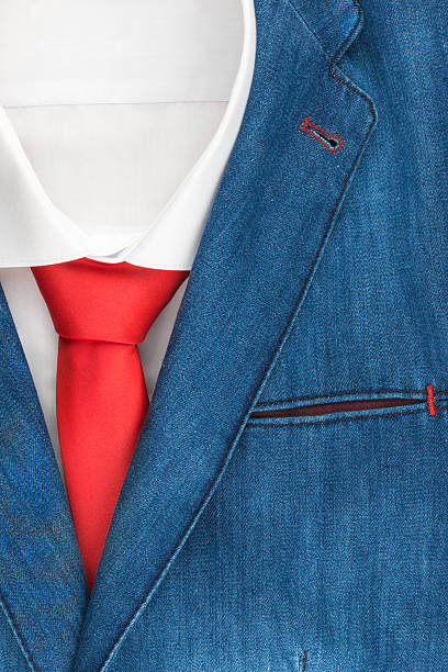 istock Classic denim suit, shirt and tie, close-up 598667158