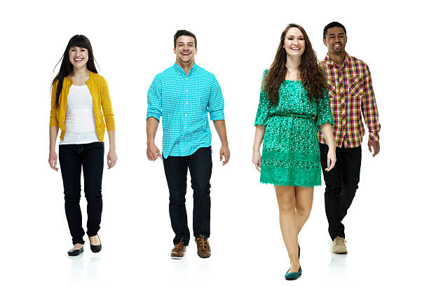 istock Smiling four friends walking 598667218
