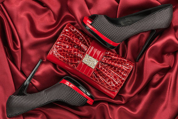 istock Red lacquer bag and shoes with toeless 598667888