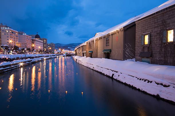 istock Night view and Light on Otaru canal. 598668798