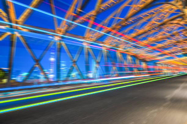 blurred light trails at waibaidu bridge,shanghai china.