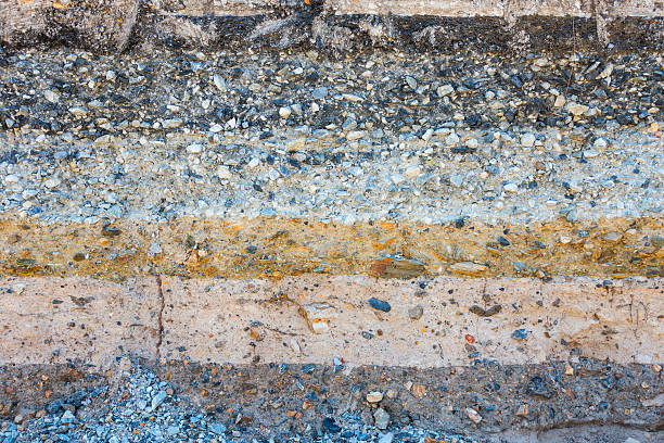 istock Layers soil and rock of traffic road. 598671044