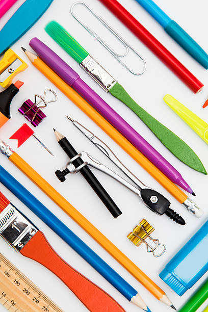 istock Stationary supplies background 598672260