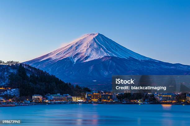Mount Fuji At Dawn From Fuji Lake Kawaguchi During Winter Stock Photo - Download Image Now