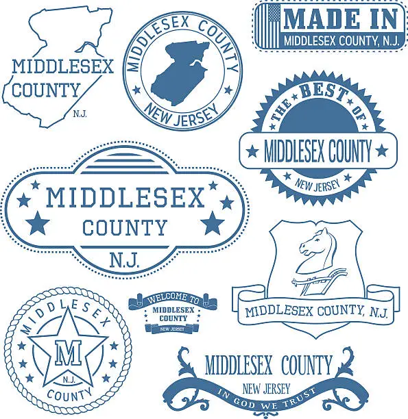 Vector illustration of Middlesex county, NJ, generic stamps and signs