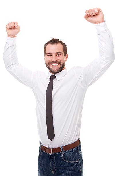 istock Happy businessman with arms up 598680220