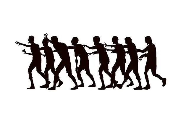 Vector illustration of Silhouette vector zombie group walking.