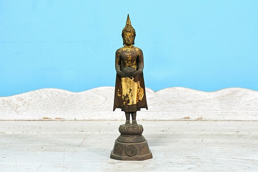 Antique Buddha statue, Religion sculpture, Faith symbol.