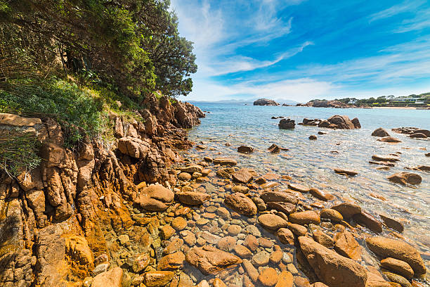 istock yellow rocks in a small beach in Sardinia 598685404