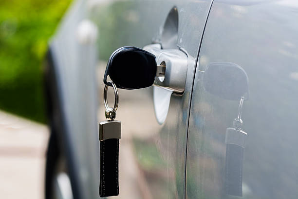 istock Car key left in the car door 598688962