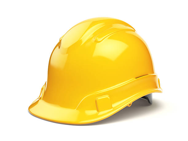 casque de sécurité jaune, casque de sécurité isolé sur blanc - casque de chantier photos et images de collection