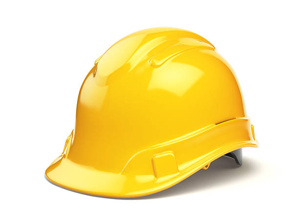Yellow hard hat, safety helmet isolated on white Yellow hard hat, safety helmet isolated on white. 3d illustration hardhat stock pictures, royalty-free photos & images