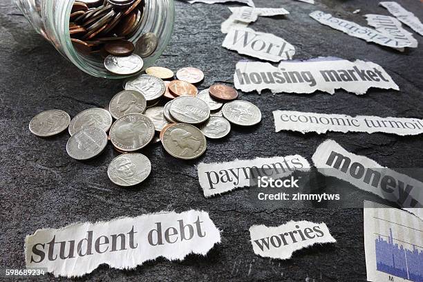 Bad News Headlines Stock Photo - Download Image Now - Currency, Emotional Stress, Debt