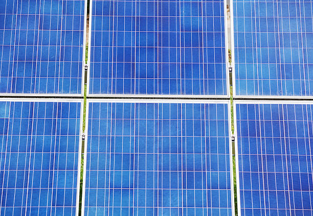 istock Blue solar panels on a hot sunny day 598689900