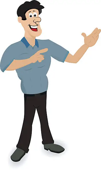 Vector illustration of handsome cartoon man pointing