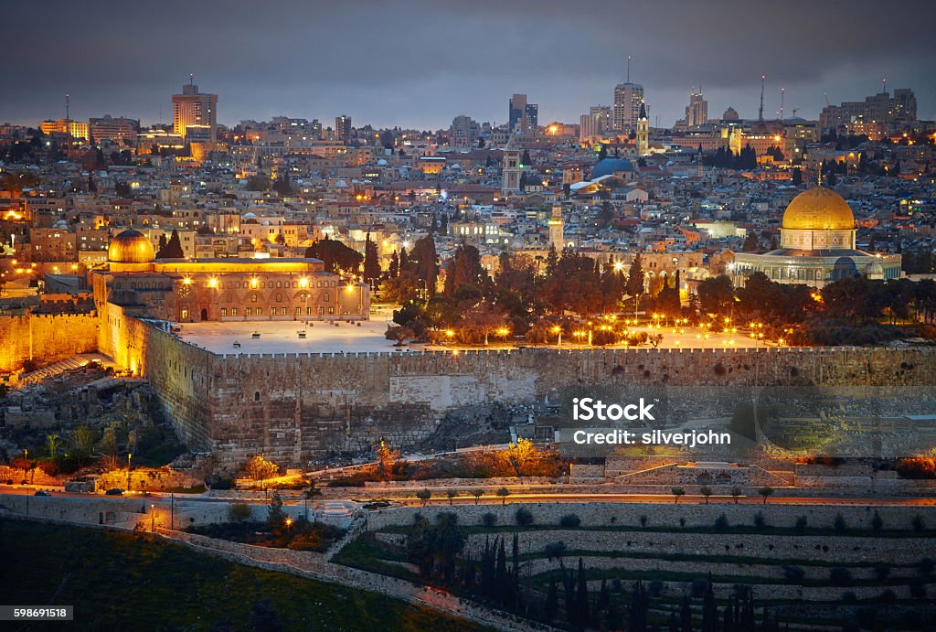 Evening view to Jerusalem old city. Israel Historical Palestine Stock Photo
