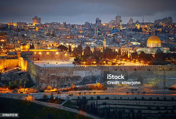 Evening View To Jerusalem Old City Israel Stock Photo - Download Image Now - Historical Palestine, Jerusalem, Ancient