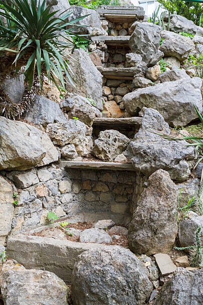 istock landscaped mound of stone for the waterfall 598693882