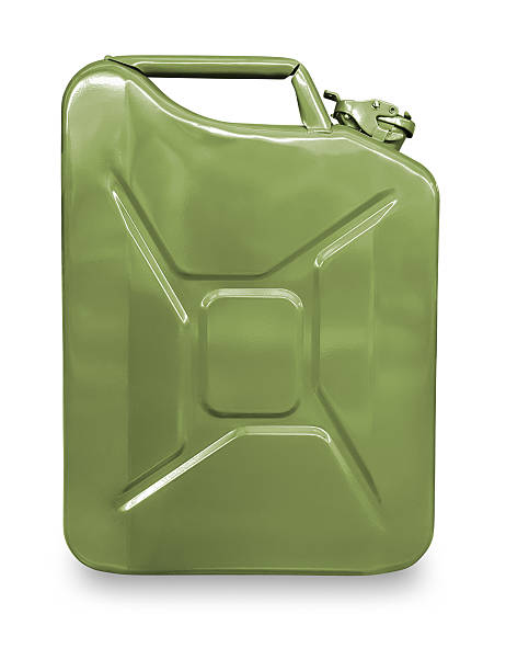 istock Green metal canister for gasoline on a white background. 598694816