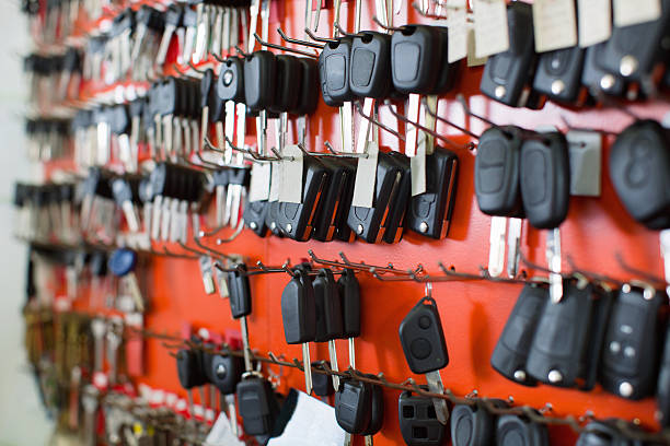 istock Assortment of car key duplicates at display 598697972