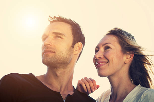 istock Attractive couple sunset portrait 598698886
