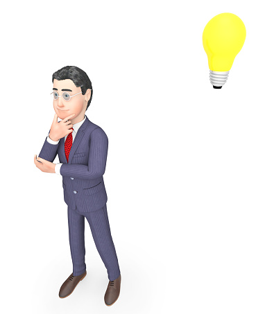 Thinking Businessman Indicating Light Bulb And Consider 3d Rendering