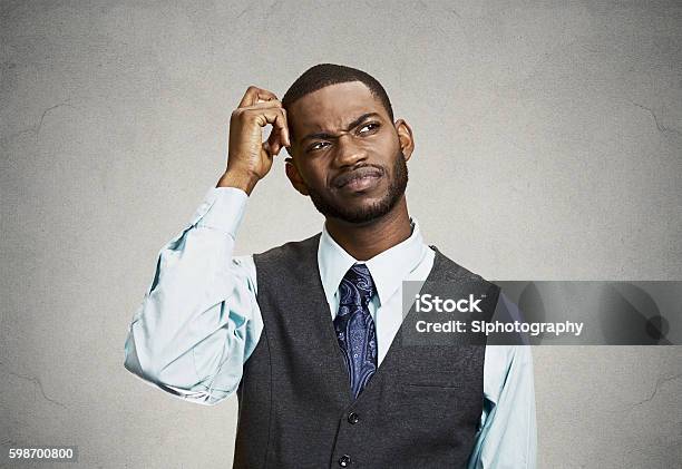 Confused Business Man Short Term Memory Loss Stock Photo - Download Image Now - Reminder, Confusion, People