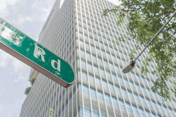 istock road sign on street look from low angle 598702588