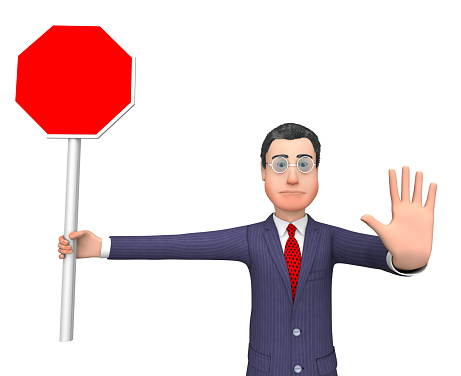 Stop Sign Representing Business Person And Traffic 3d Rendering
