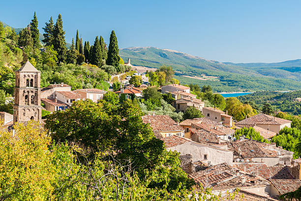 The village of Moustiers-Sainte-Marie in Provence (France) stock photo