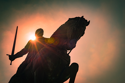 Equestrian statue of Nuno Alvares Pereira.Batalha.Portugal.