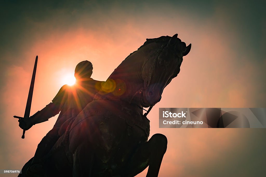 Nuno Alvares Pereira Equestrian statue of Nuno Alvares Pereira.Batalha.Portugal. Medieval Stock Photo