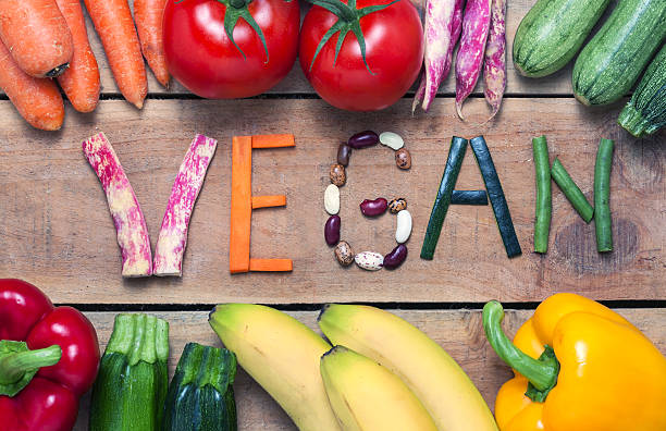 istock vegan word on wood background and vegetable 598707268