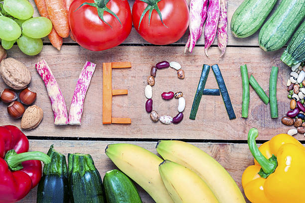 istock vegan word on wood background and vegetable 598707674